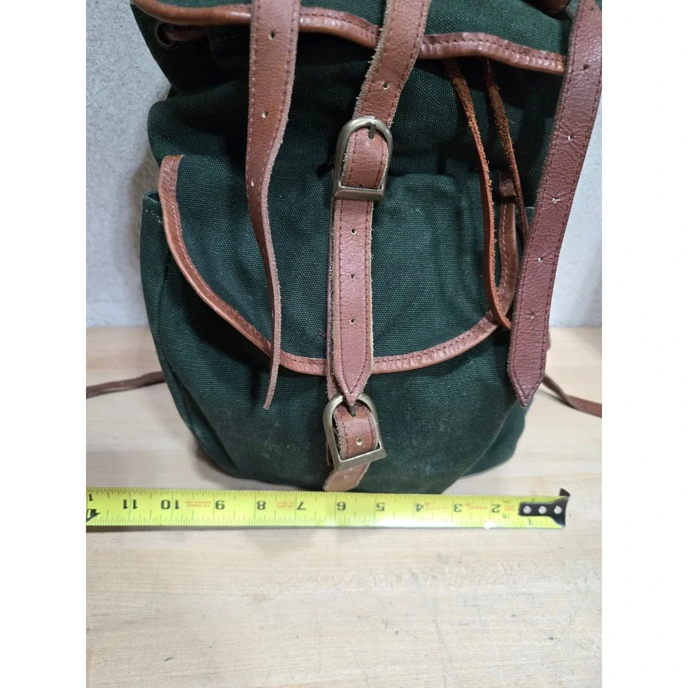 Vintage Green Canvas Leather Rucksack Backpack‎ Cowhide Trim